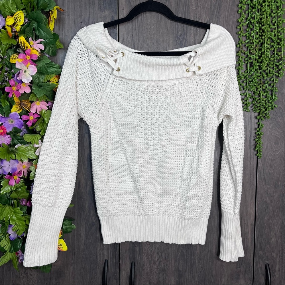 ./Guess Cream Woven Pullover Sweater Size Large